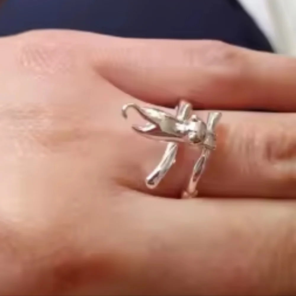 925 Silver Kitty Cat hanging from Branch Ring Sz 8